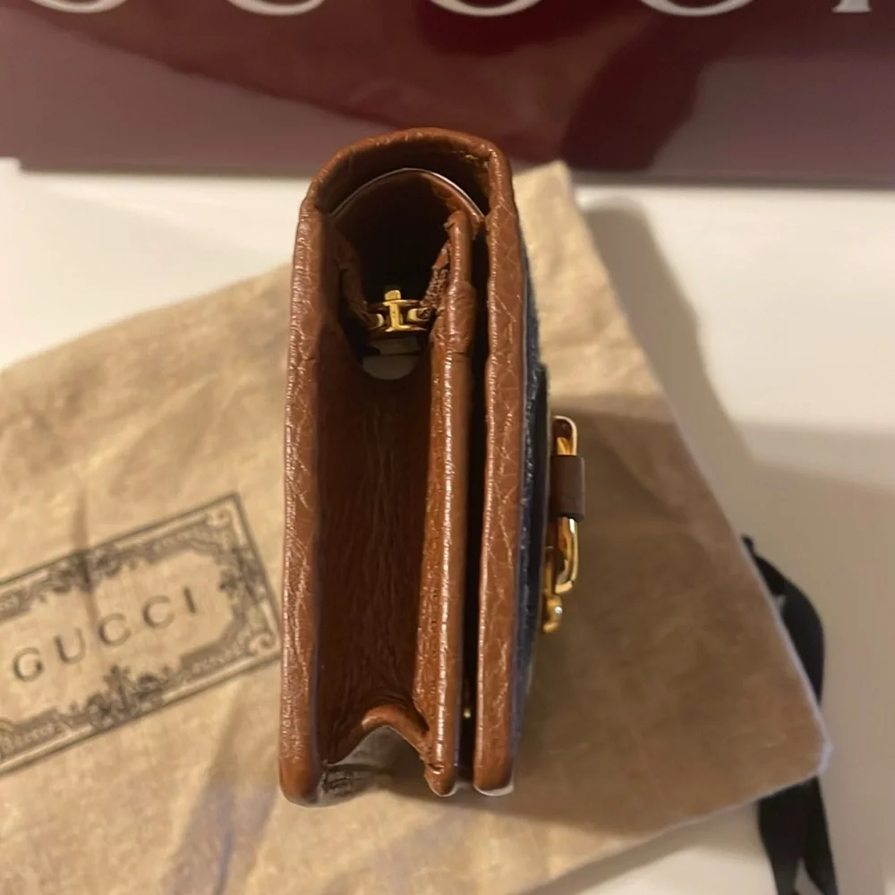 Gucci 1955 blue denim brown leather card holder - Picture 5 of 13